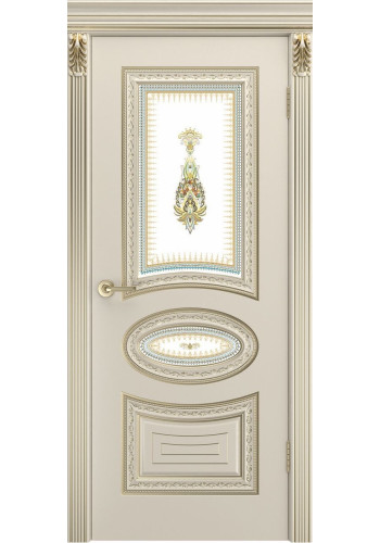 Дверь Лира В2 Шампань эмаль с патиной Белое золото со стеклом Дверь Лира В2 Шампань эмаль с патиной Белое золото со стеклом